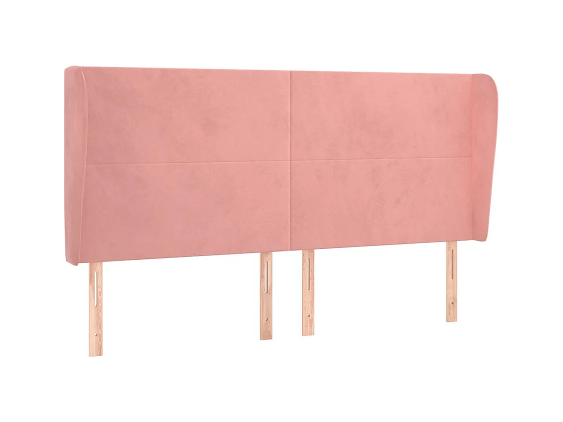Cabecero | Cabezal de Cama | Mueble cabecero con orejas de terciopelo rosa 163x23x118/128 cm