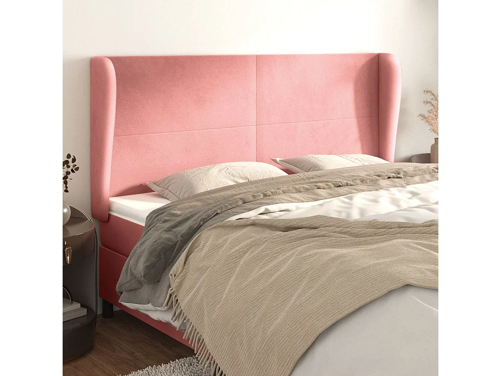 Tête de Lit | Panneau de tête pour lit Moderne avec oreilles Rose 163x23x118/128 cm Velours