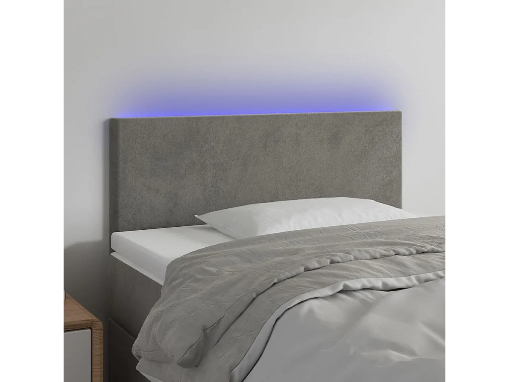 Tête de Lit | Panneau de tête pour lit Moderne à LED Gris clair 80x5x78/88 cm Velours