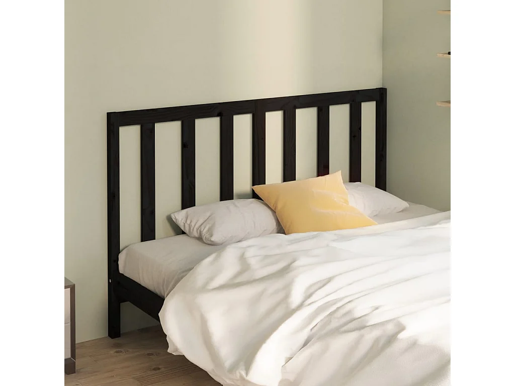 Tête de Lit | Panneau de tête pour lit Moderne Noir 146x4x100 cm Bois massif de pin
