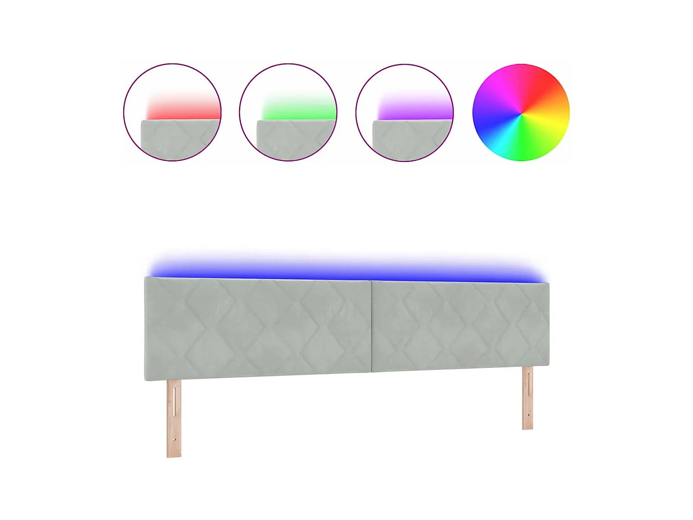 Mueble cabecero | Cabecero | Cabezal de cama LED Geométrico Manual Gris claro 200 cm Terciopelo