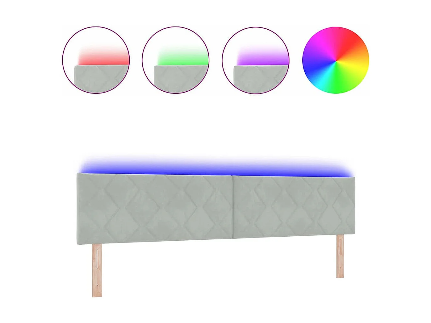 Tête de Lit | Panneau de tête pour lit Moderne LED Geometric Manuel Gris clair 200 cm Velours