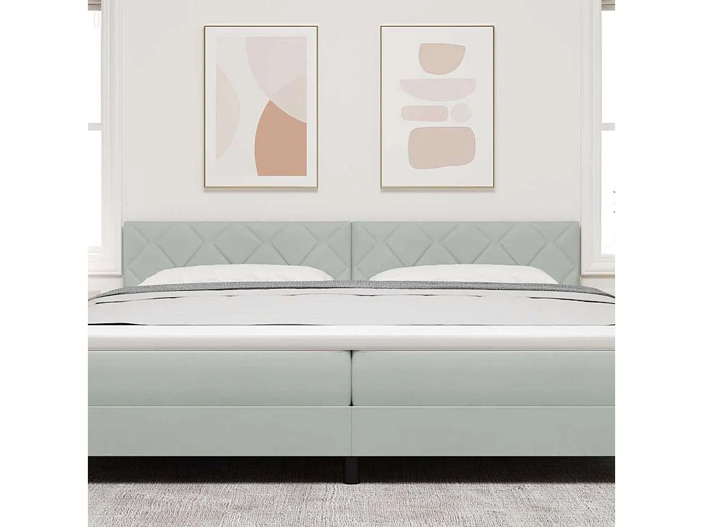 Tête de Lit | Panneau de tête pour lit Moderne LED Geometric Manuel Gris clair 200 cm Velours