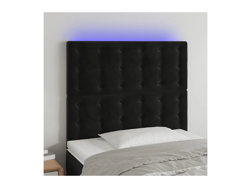 Cabecero | Cabezal de Cama | Mueble cabecero con luces LED terciopelo negro 100x5x118/128 cm