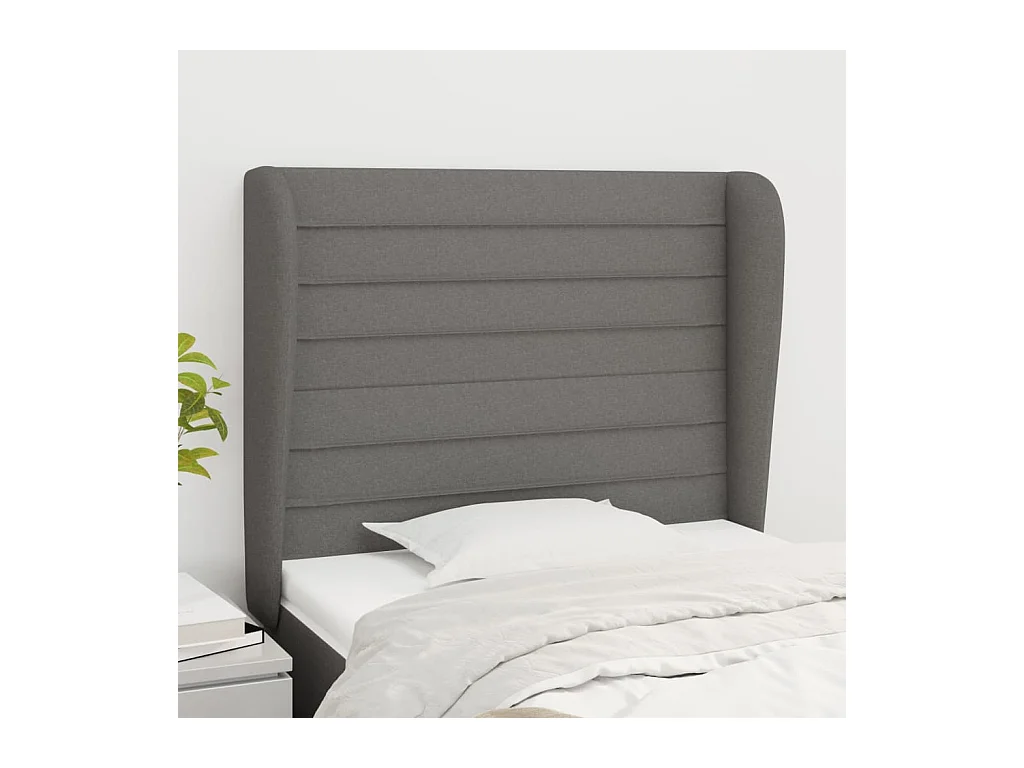 Cabecero | Cabezal de Cama | Mueble cabecero con orejas de tela gris oscuro 103x23x118/128 cm