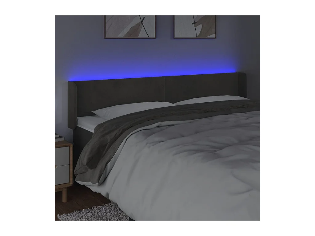 Cabecero | Cabezal de Cama | Mueble cabecero con LED de terciopelo gris oscuro 203x16x78/88 cm