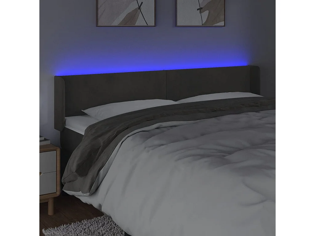 Hoofdbord | Hoofdeinde LED 203x16x78/88 cm fluweel donkergrijs