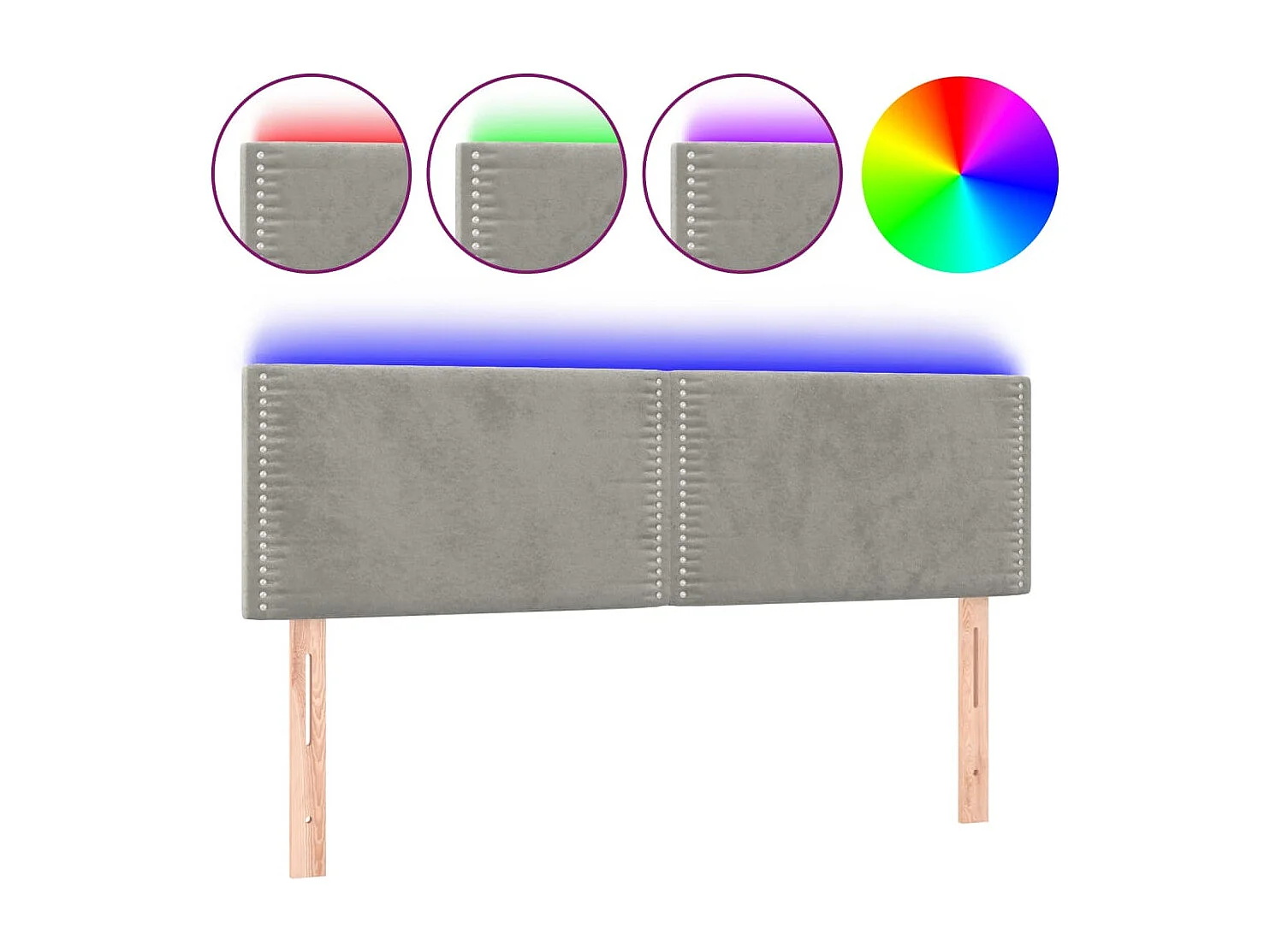 Cabecero | Cabezal de Cama | Mueble cabecero con LED de terciopelo gris claro 144x5x78/88 cm