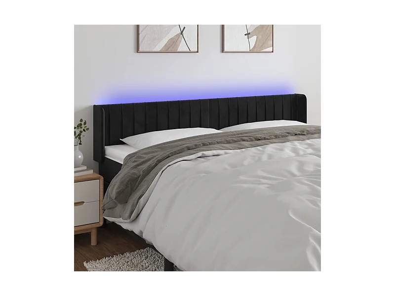 Cabecero | Cabezal de Cama | Mueble cabecero con LED de terciopelo negro 163x16x78/88 cm