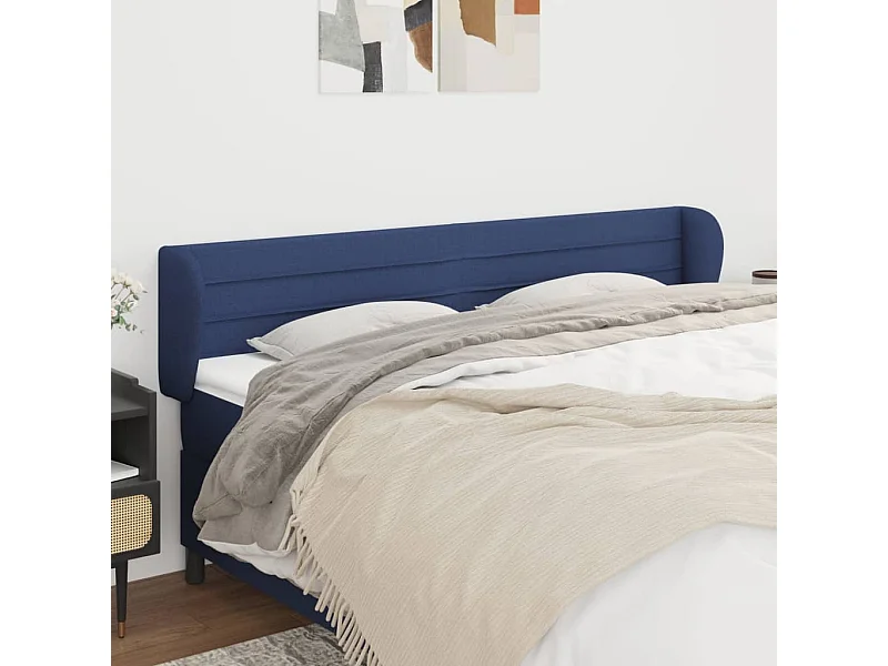 Tête de Lit | Panneau de tête pour lit Moderne avec oreilles Bleu 183x23x78/88 cm Tissu