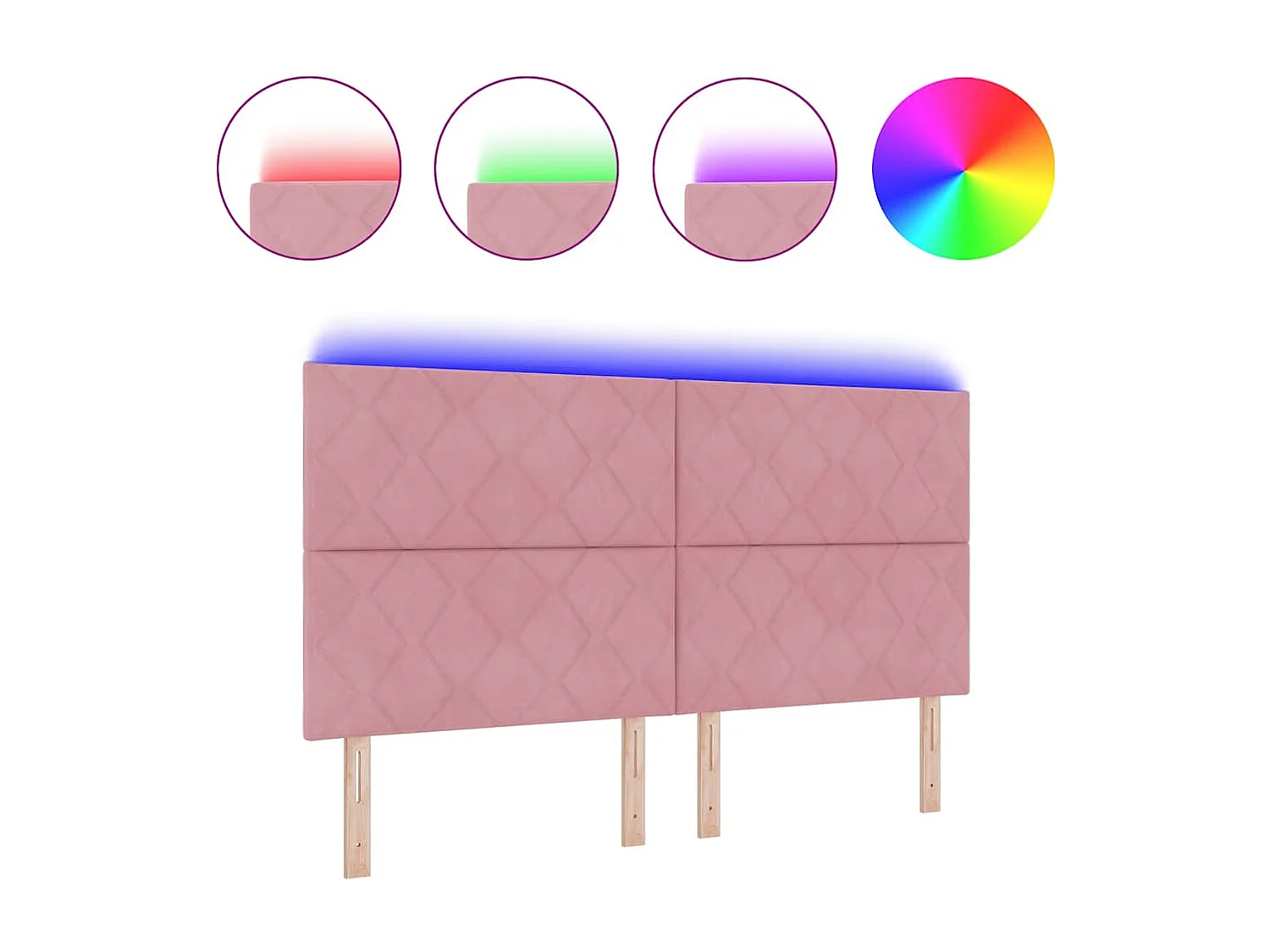 Tête de Lit | Panneau de tête pour lit Moderne LED avec des lumières à LED Rose 180 cm Velours