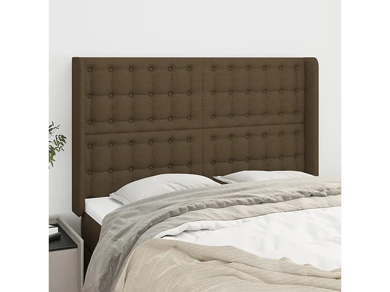 Tête de Lit | Panneau de tête pour lit Moderne avec oreilles Marron foncé 147x16x118/128 cm Tissu