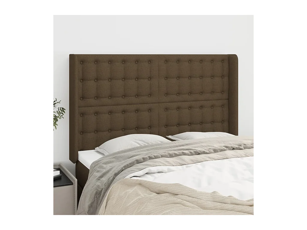 Tête de Lit | Panneau de tête pour lit Moderne avec oreilles Marron foncé 147x16x118/128 cm Tissu