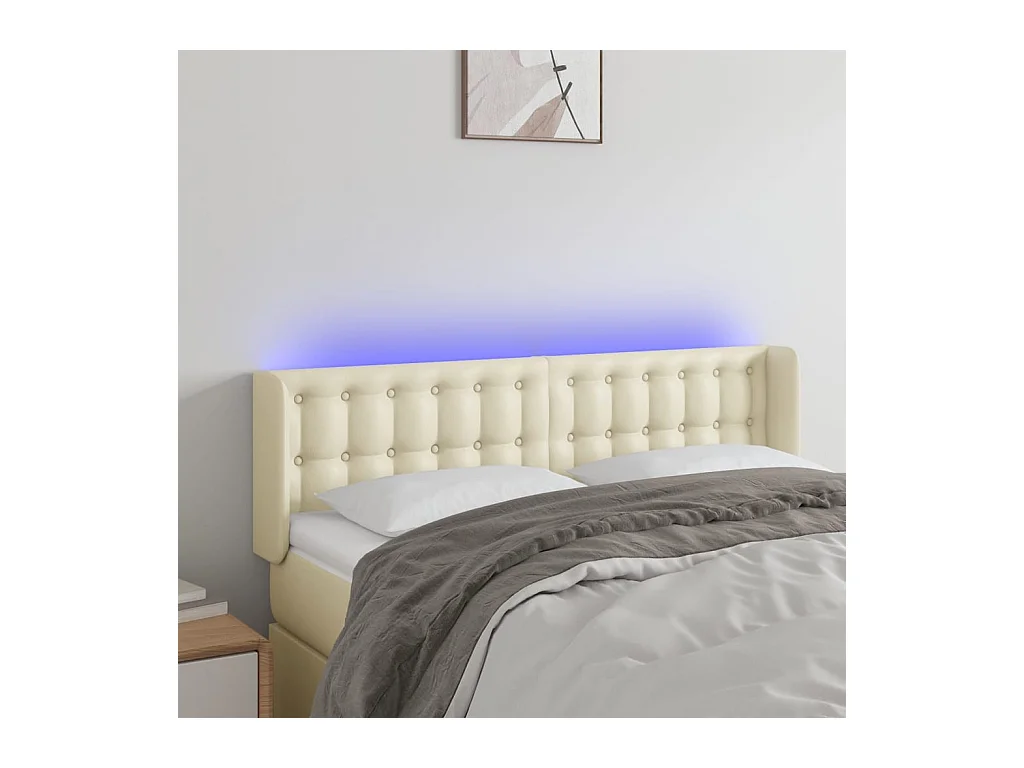Cabecero | Cabezal de Cama | Mueble cabecero con LED cuero sintético crema 147x16x78/88 cm