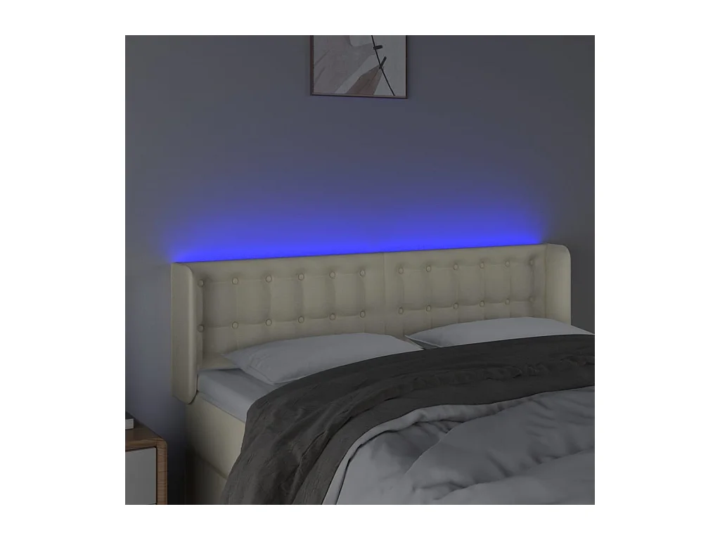 Cabecero | Cabezal de Cama | Mueble cabecero con LED cuero sintético crema 147x16x78/88 cm