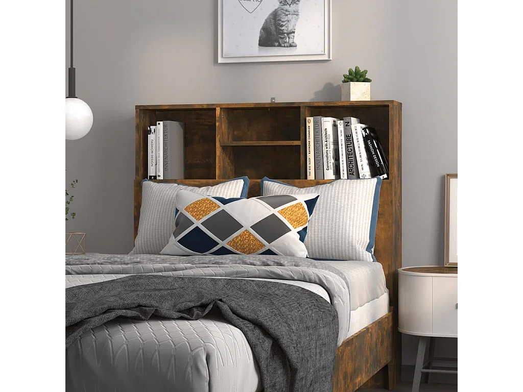 Tête de Lit avec rangement | Armoire de tête de lit Chêne fumé 100x19x103,5 cm