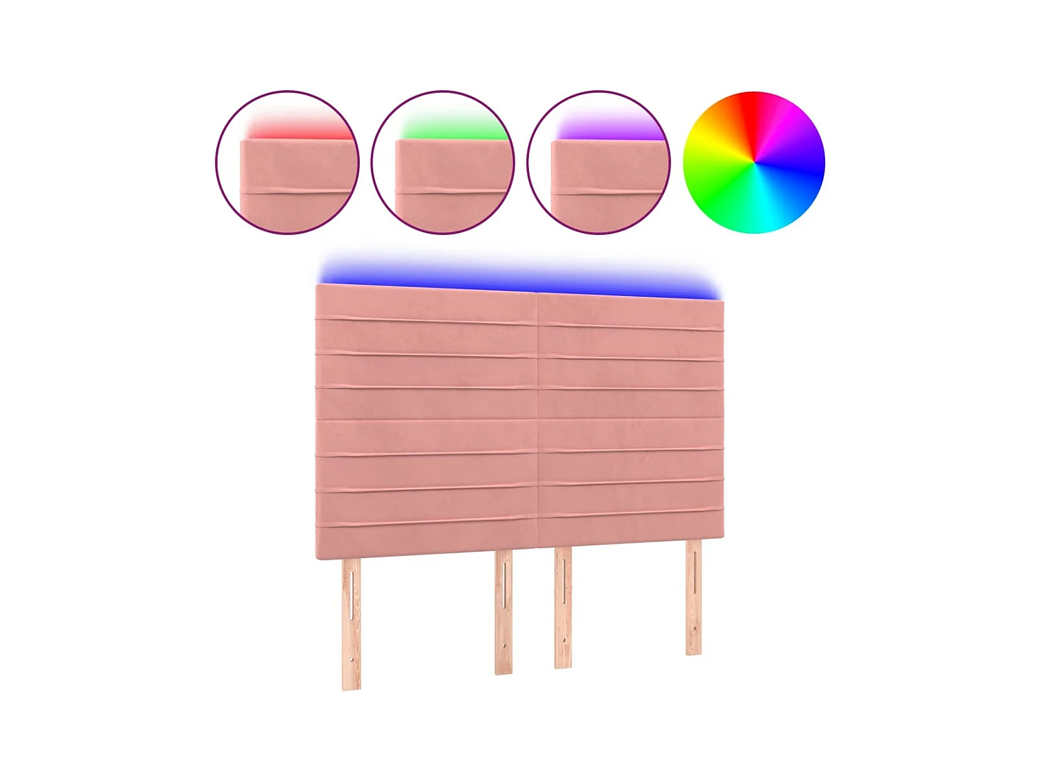 Cabecero | Cabezal de Cama | Mueble cabecero con luces LED terciopelo rosa 144x5x118/128 cm