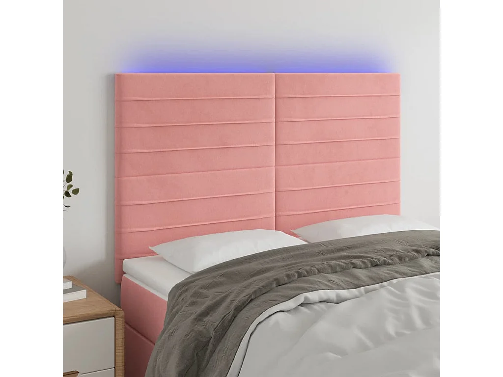 Tête de Lit | Panneau de tête pour lit Moderne à LED Rose 144x5x118/128 cm Velours