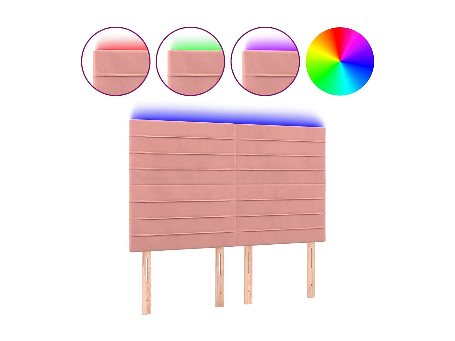 Tête de Lit | Panneau de tête pour lit Moderne à LED Rose 144x5x118/128 cm Velours