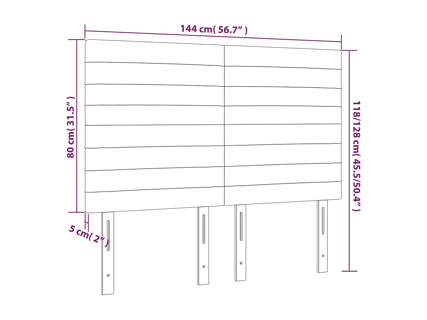 Hoofdbord | Hoofdeinde LED 144x5x118/128 cm fluweel zwart