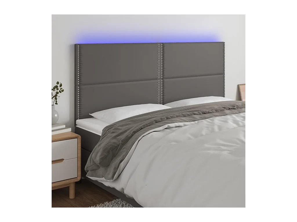 Tête de Lit | Panneau de tête pour lit Moderne à LED Gris 180x5x118/128 cm Similicuir