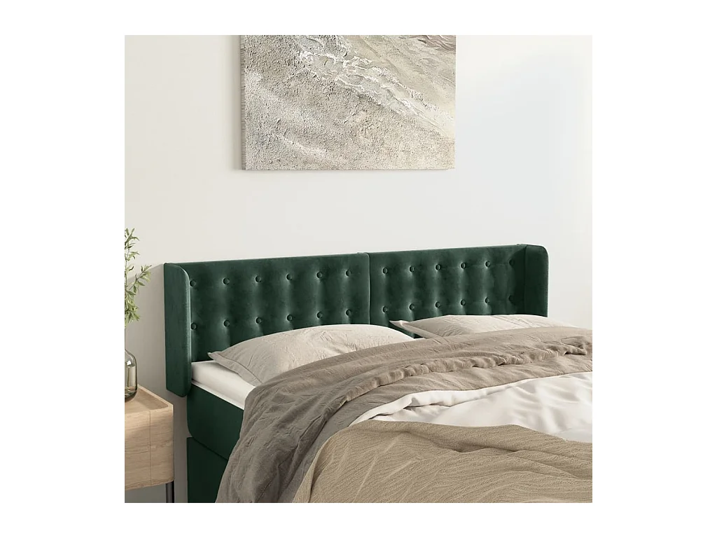 Tête de Lit | Panneau de tête pour lit Moderne avec oreilles Vert foncé 147x16x78/88 cm Velours