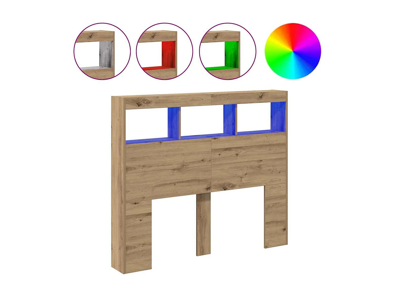 Cabecera | Cabezal de Cama | Mueble cabecero con LED con estante Roble artisan 121 x 17 x 102 cm