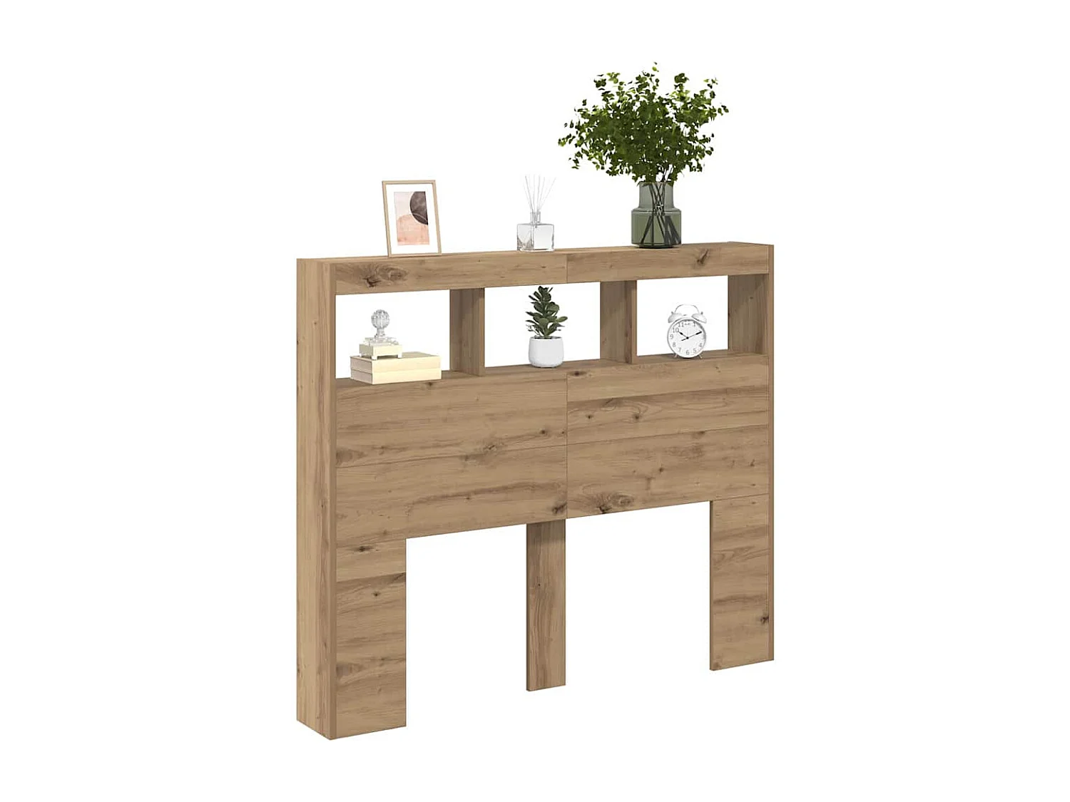 Cabinet de Tête de Lit | Commode de tête de lit avec LED avec étagère chêne artisanal