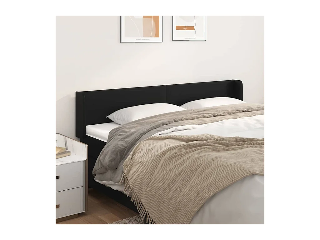 Tête de Lit | Panneau de tête pour lit Moderne avec oreilles Noir 163x16x78/88 cm Similicuir