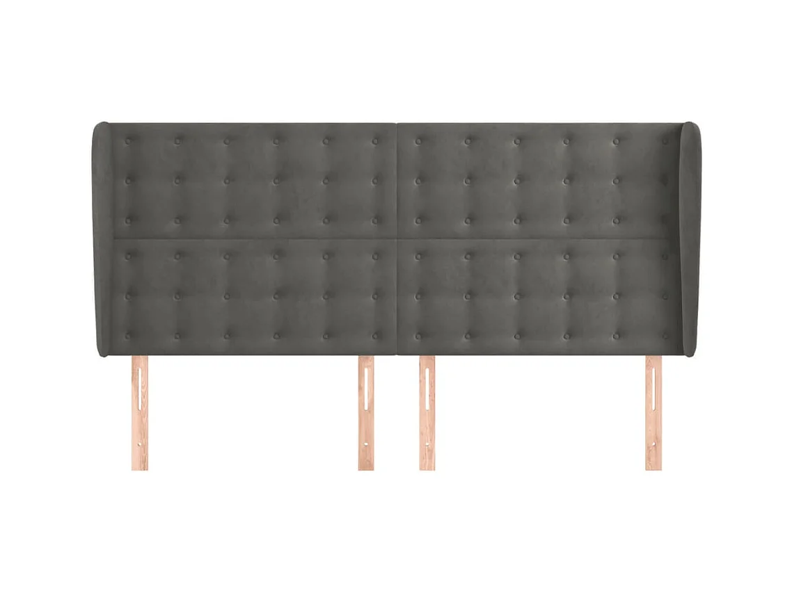 Cabecero | Cabezal de Cama | Mueble cabecero con orejas de terciopelo gris oscuro 163x23x118/128 cm