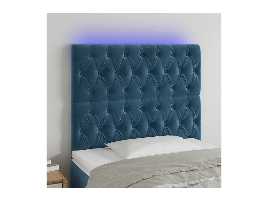 Cabecero | Cabezal de Cama | Mueble cabecero con luces LED terciopelo azul oscuro 90x7x118/128 cm