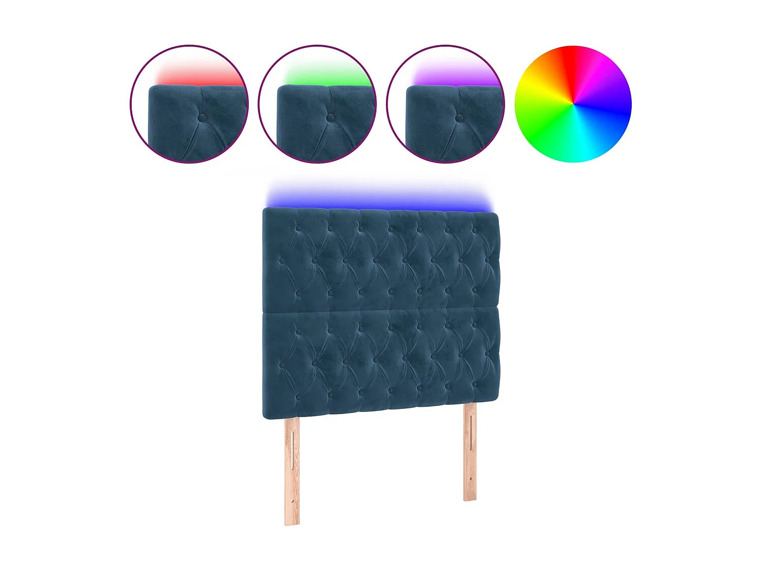 Hoofdbord | Hoofdeinde LED 90x7x118/128 cm fluweel donkerblauw