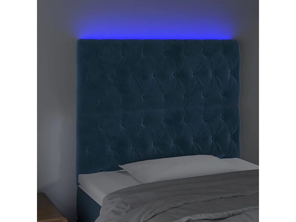 Hoofdbord | Hoofdeinde LED 90x7x118/128 cm fluweel donkerblauw