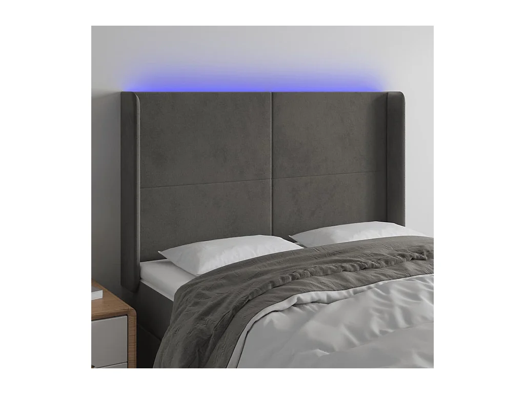 Cabecero | Cabezal de Cama | Mueble cabecero con LED de terciopelo gris oscuro 147x16x118/128 cm