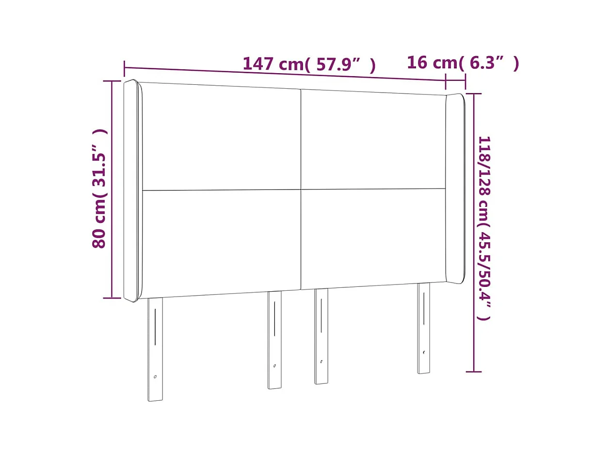 Cabecero | Cabezal de Cama | Mueble cabecero con LED de terciopelo gris oscuro 147x16x118/128 cm