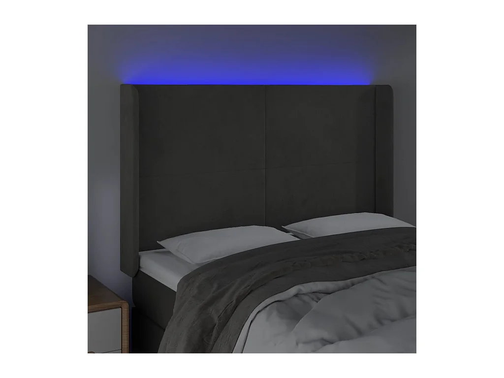 Cabecero | Cabezal de Cama | Mueble cabecero con LED de terciopelo gris oscuro 147x16x118/128 cm