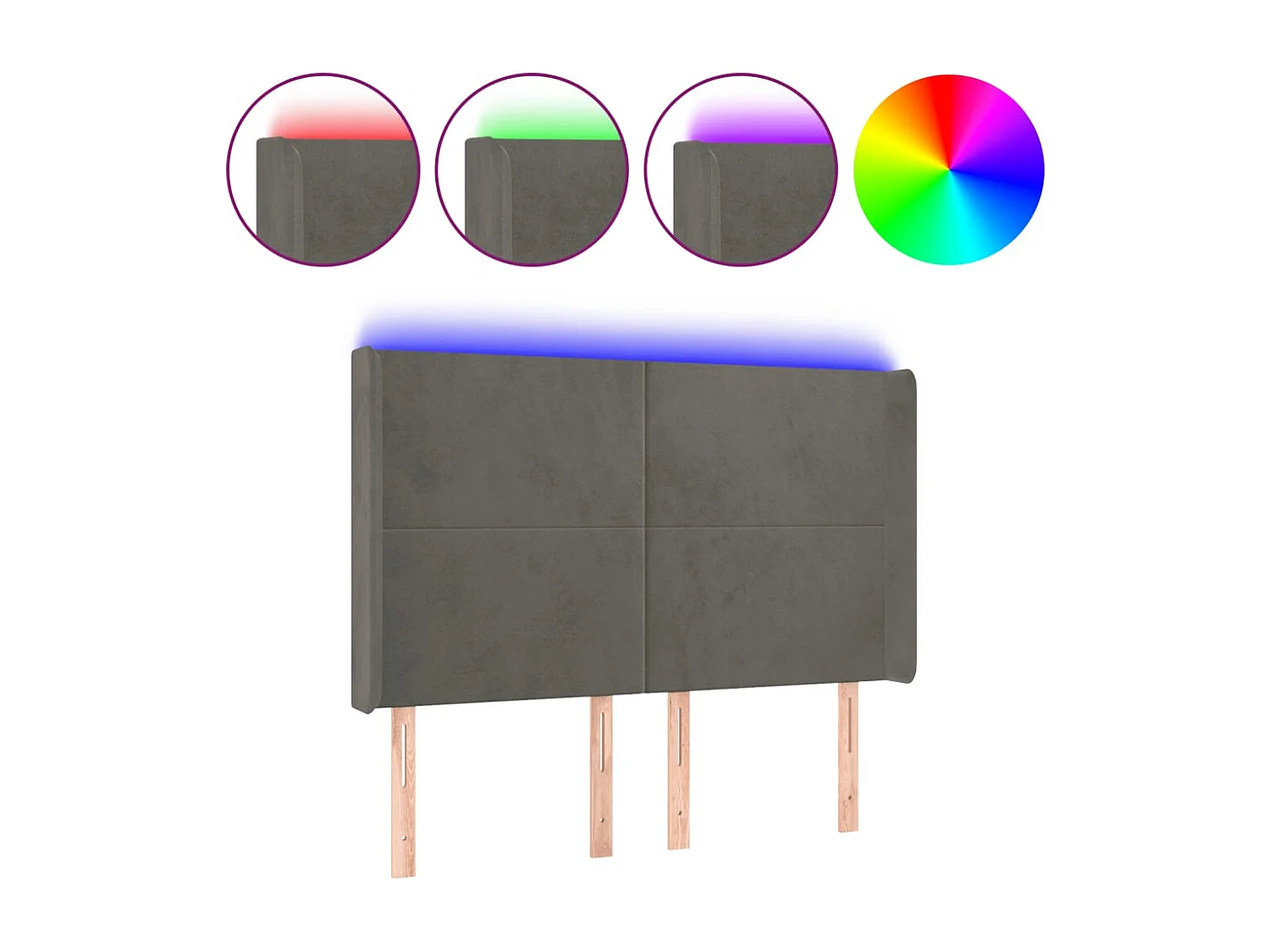 Hoofdbord | Hoofdeinde LED 147x16x118/128 cm fluweel donkergrijs