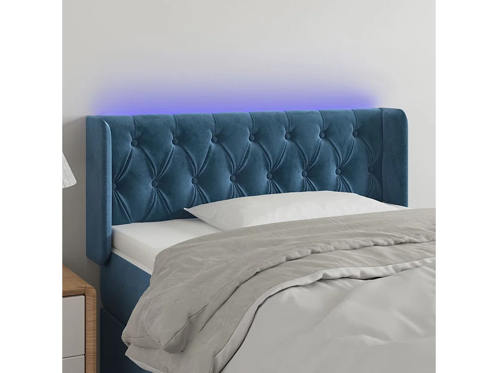 Tête de Lit | Panneau de tête pour lit Moderne à LED Bleu foncé 93x16x78/88 cm Velours