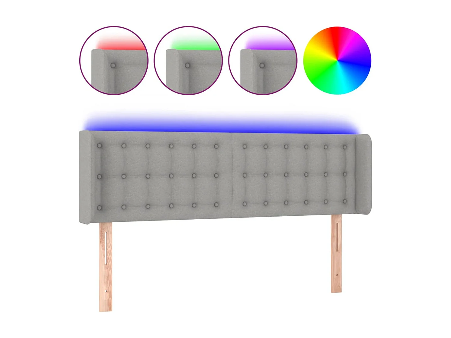 Hoofdbord | Hoofdeinde LED 147x16x78/88 cm stof lichtgrijs