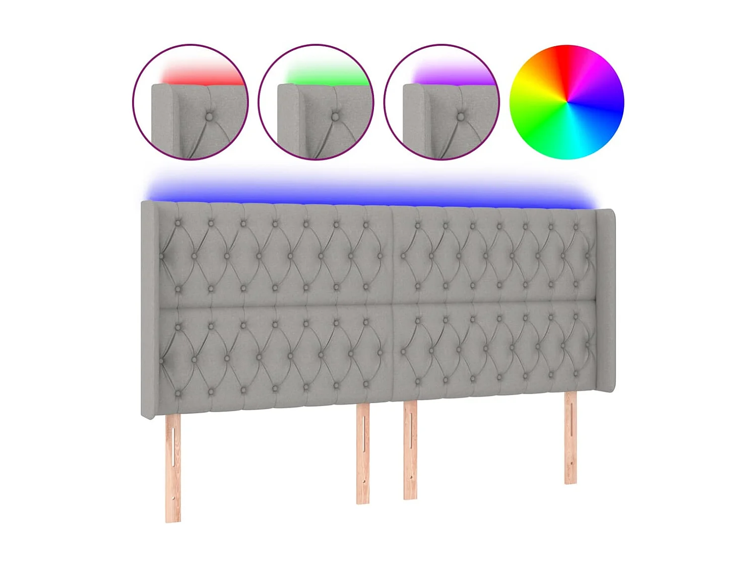 Mueble cabecero | Cabezal de cama | Cabecero con LED de tela gris claro 183x16x118/128 cm