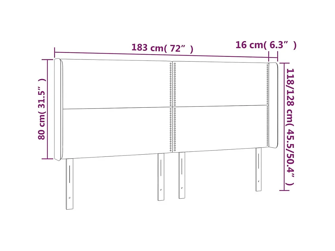 Cabecero | Cabezal de Cama | Mueble cabecero con LED de terciopelo negro 183x16x118/128 cm