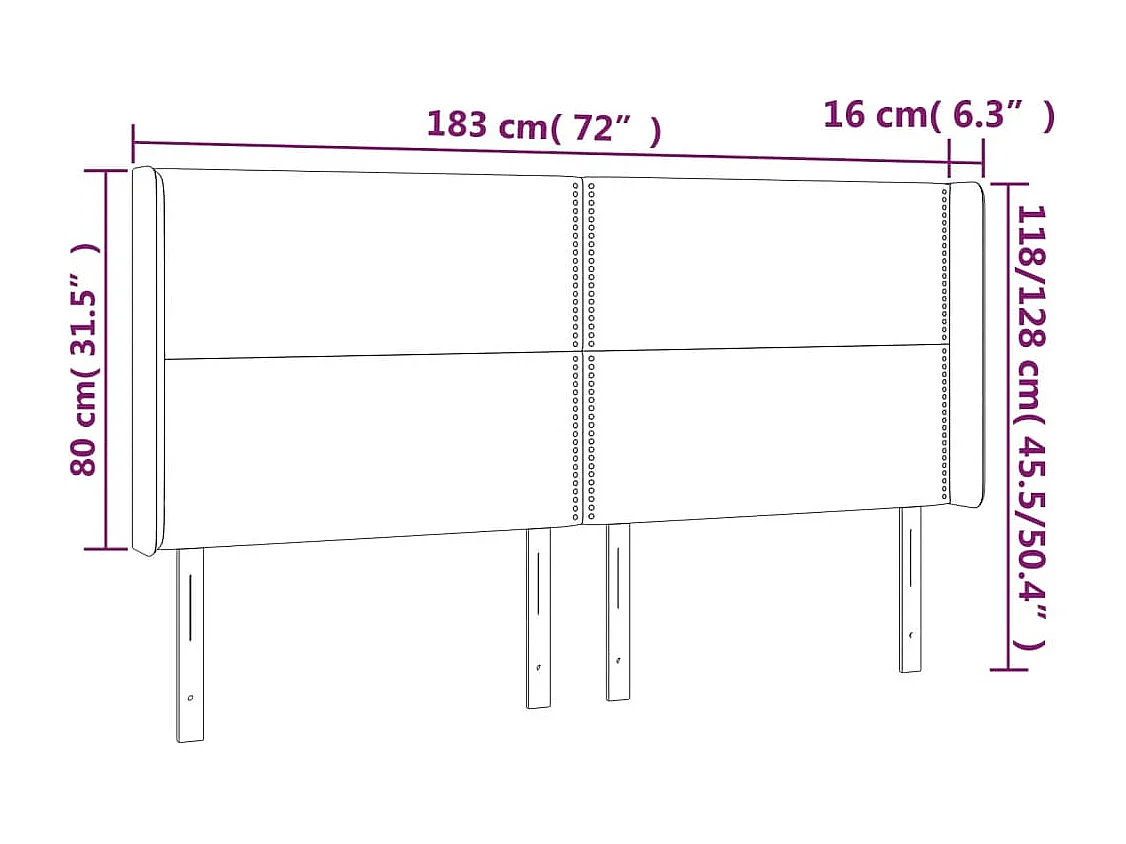 Hoofdbord | Hoofdeinde LED 183x16x118/128 cm fluweel zwart