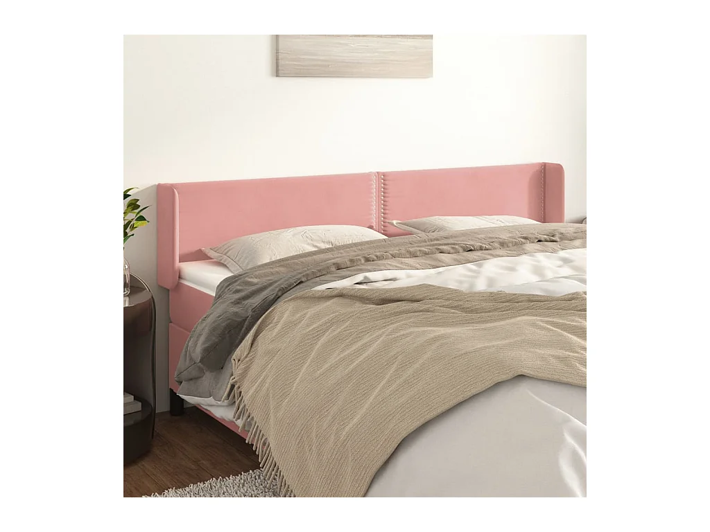 Mueble cabecero | Cabezal de cama | Cabecero de terciopelo rosa 203x16x78/88 cm