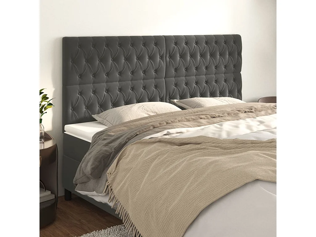 Têtes de lit | Panneaux de tête pour lit Moderne 4 pcs Gris foncé 90x7x78/88 cm Velours