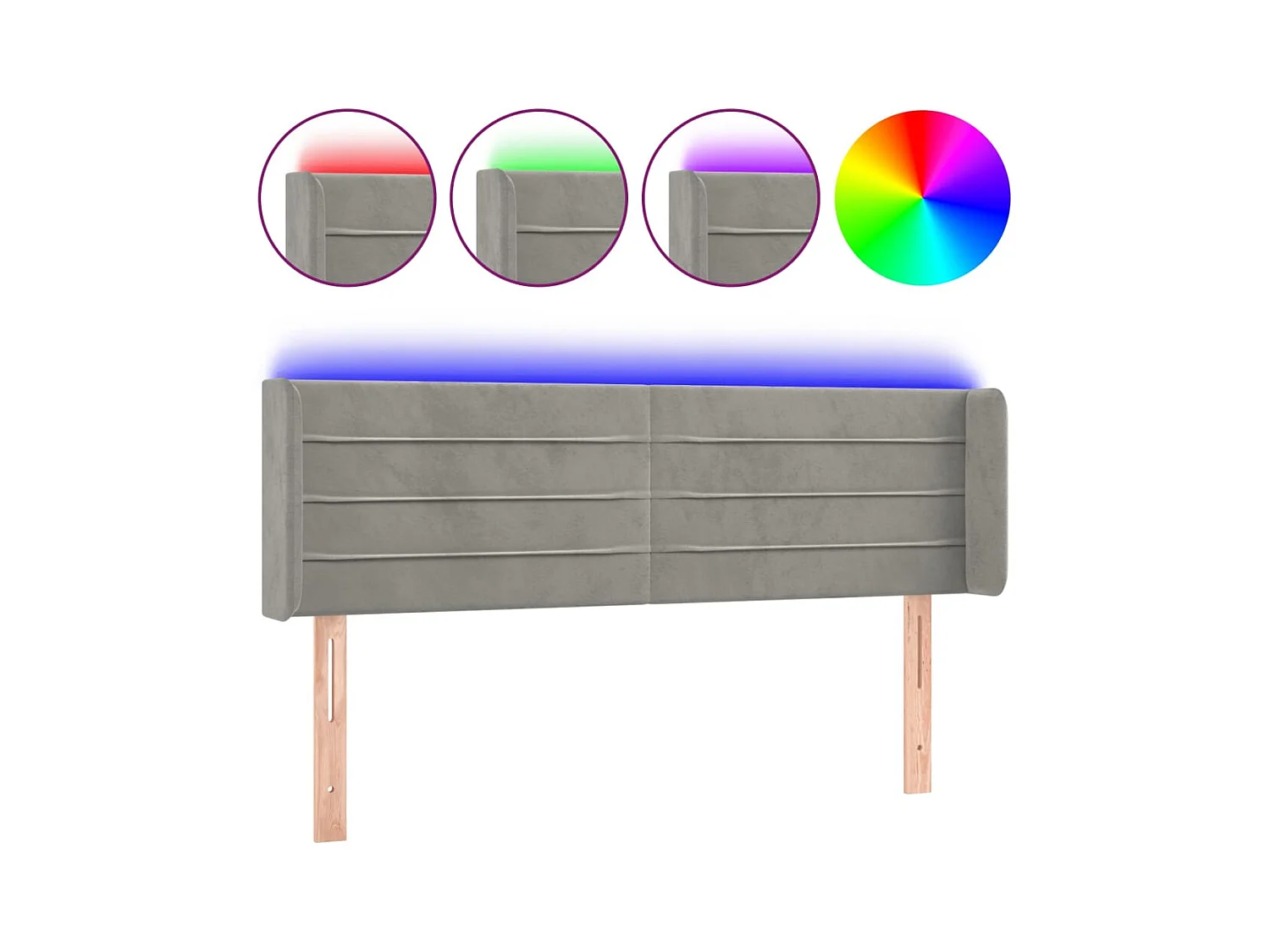 Cabecero | Cabezal de Cama | Mueble cabecero con LED de terciopelo gris claro 147x16x78/88 cm