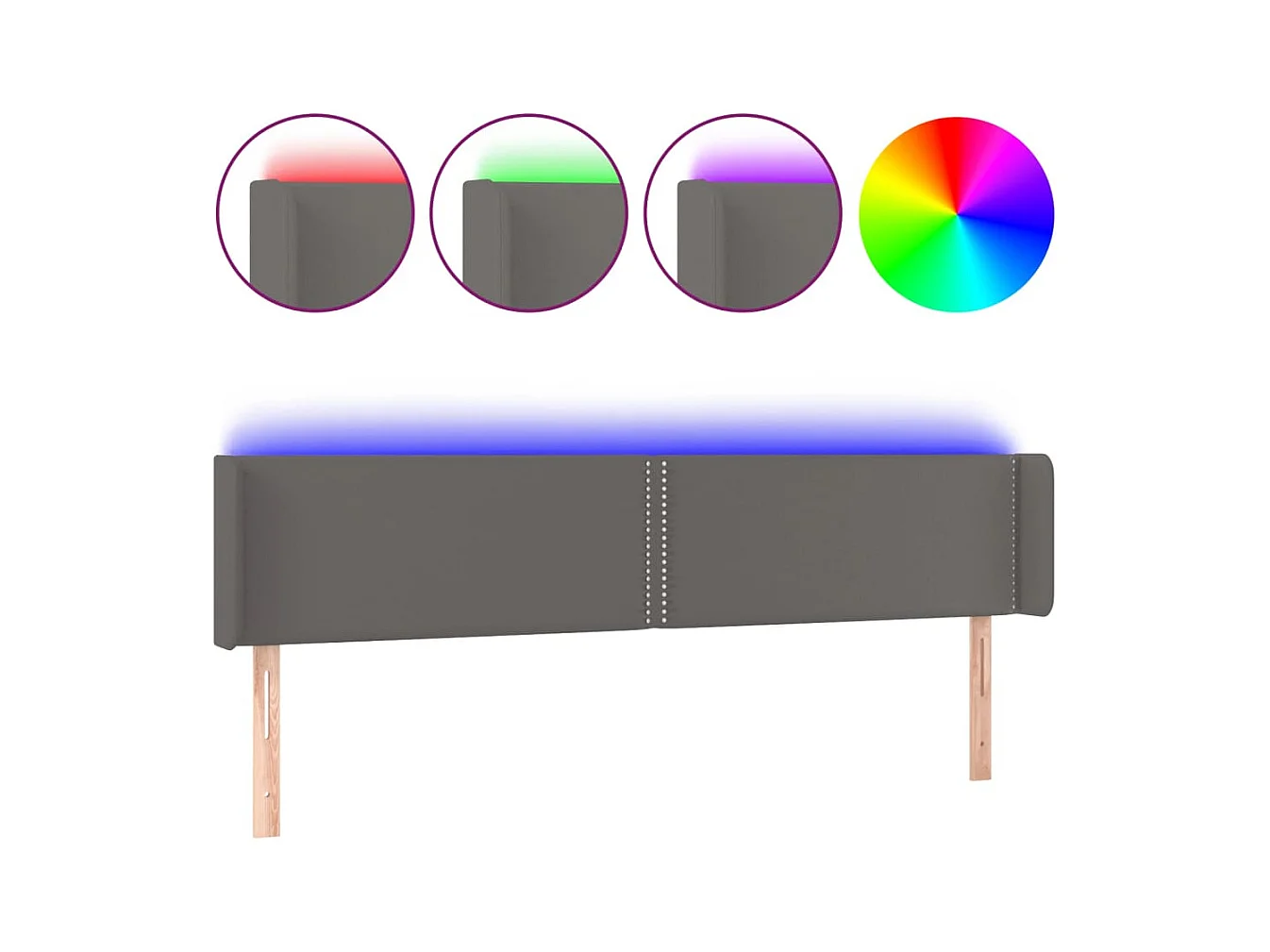 Tête de Lit | Panneau de tête pour lit Moderne à LED Gris 183x16x78/88 cm Similicuir