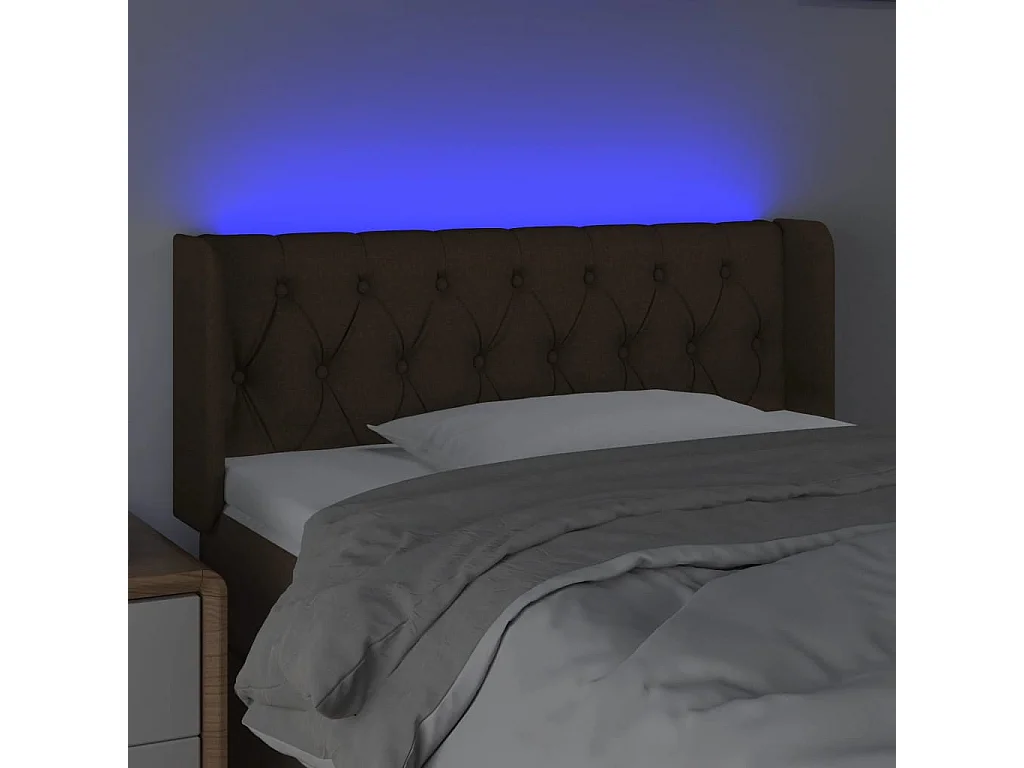 Tête de Lit | Panneau de tête pour lit Moderne à LED Marron foncé 93x16x78/88 cm Tissu
