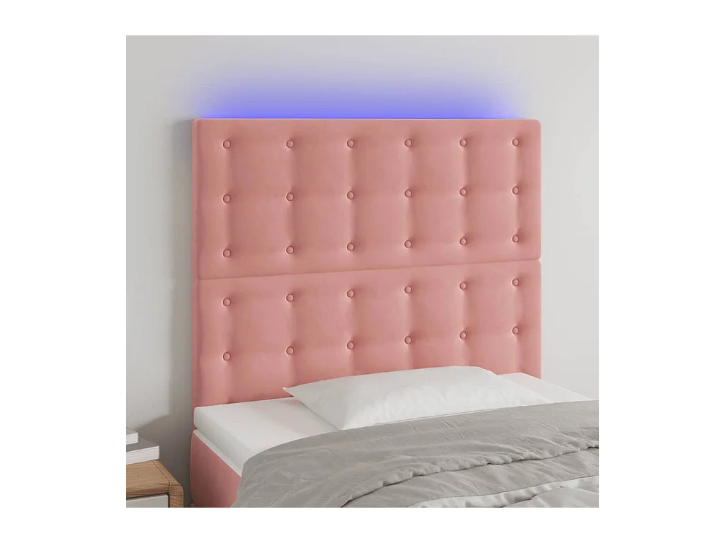 Tête de Lit | Panneau de tête pour lit Moderne à LED Rose 100x5x118/128 cm Velours