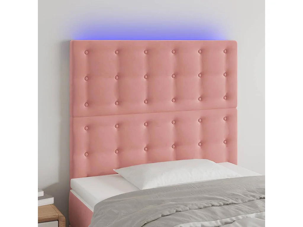 Tête de Lit | Panneau de tête pour lit Moderne à LED Rose 100x5x118/128 cm Velours