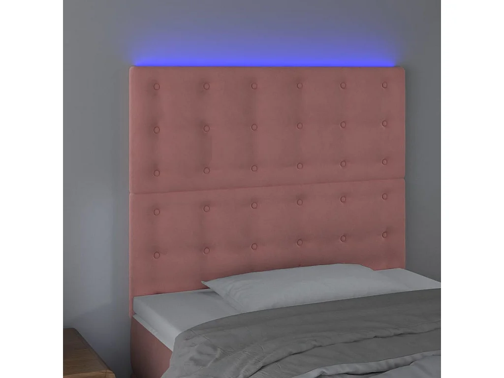 Tête de Lit | Panneau de tête pour lit Moderne à LED Rose 100x5x118/128 cm Velours